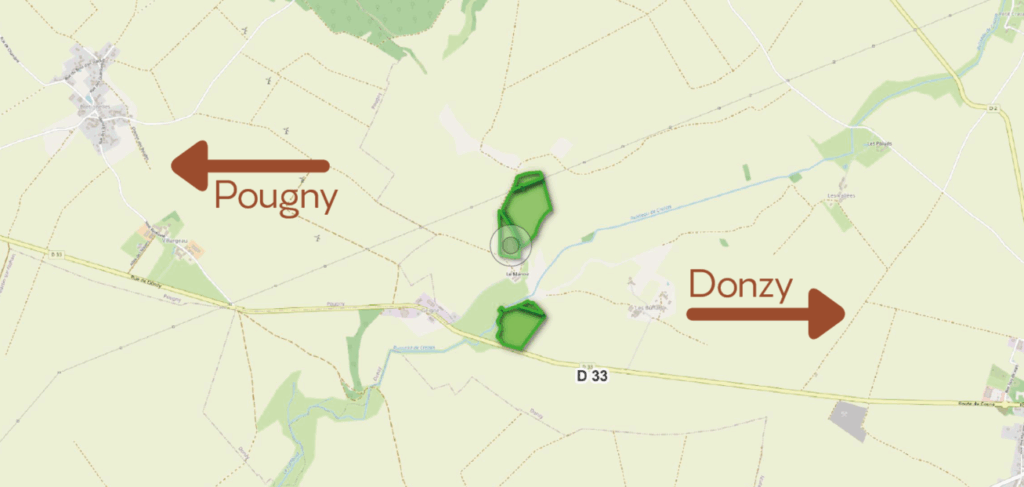 carte localisation du projet de centrale agrivoltaïque de Donzy dans la Nièvre (58)