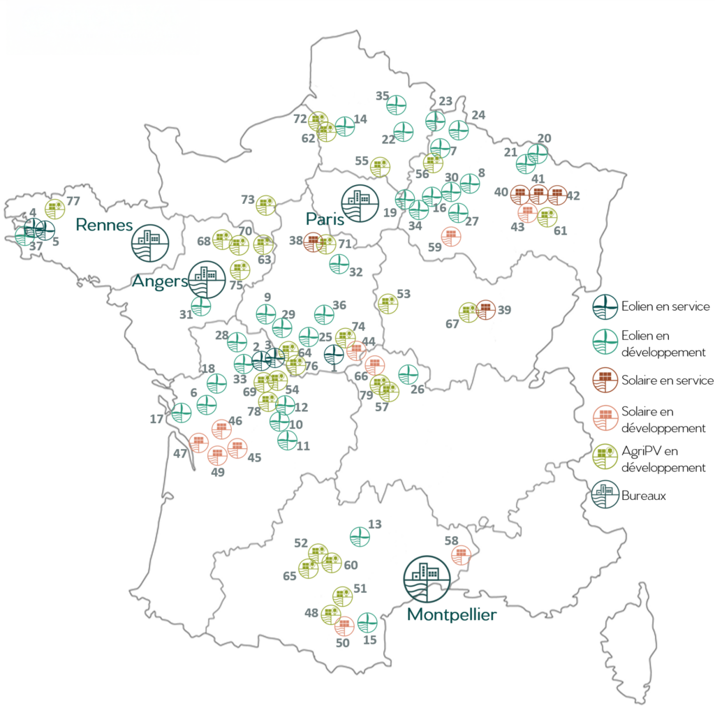 carte_actifs_postgate1_20250103_sans_légende_carte_seule carte de tous les projets de parcs éoliens, de centrales solaires et agrivoltaïques de energiter