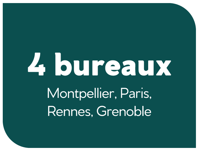 chiffres_bureaux 4 agences réparties sur la France métropolitaine permettant à Energiter d'être actif et présent sur l'ensemble des territoires - 4 agences : Montpellier, Paris, Rennes, Grenoble